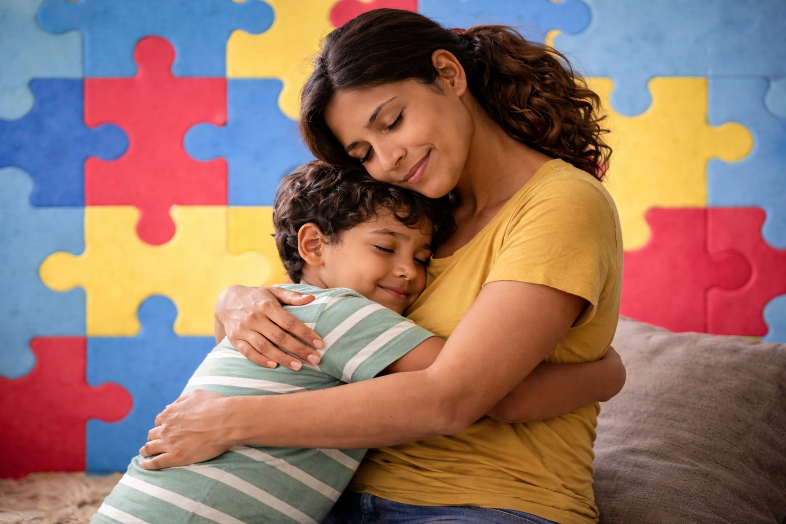 Mãe abraçando filho