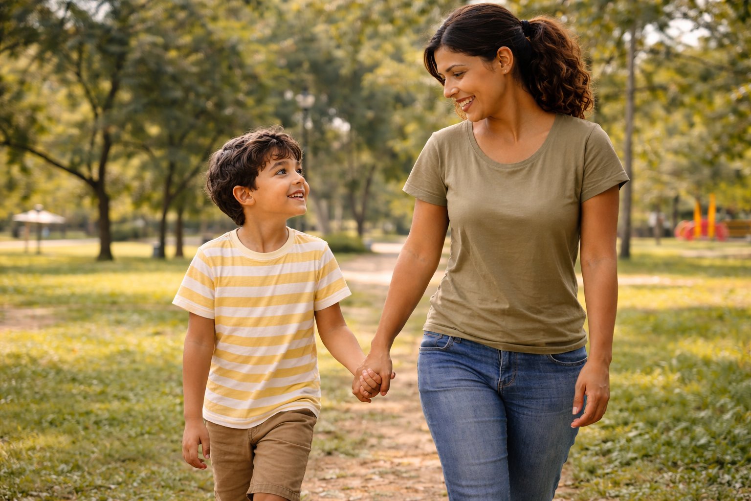 Mãe e filho no parque